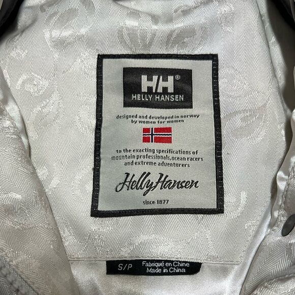 Helly Hansen Vtg White Gold Floral Parka Puffer Hood Hilton Winter Ski Jacket S - Picture 4 of 12